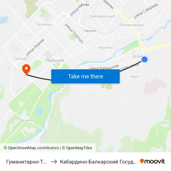 Гуманитарно-Технический Колледж to Кабардино-Балкарский Государственный Аграрный Университет map
