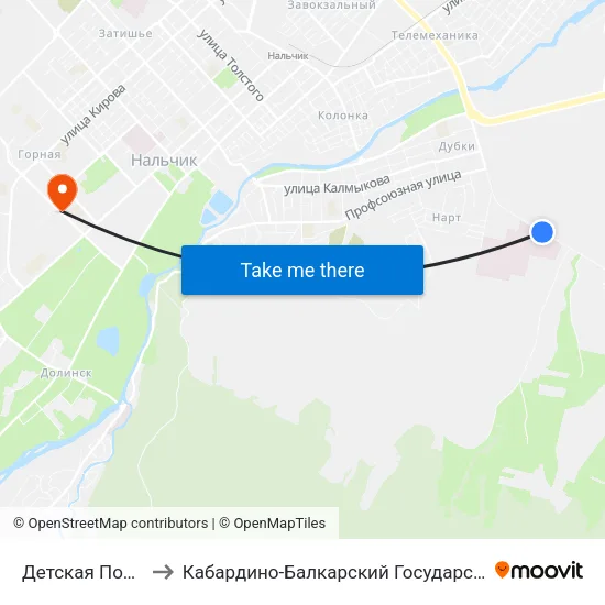 Детская Поликлиника №2 to Кабардино-Балкарский Государственный Аграрный Университет map