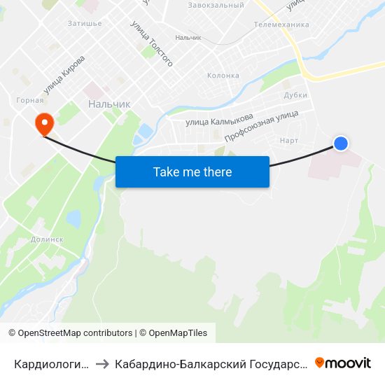 Кардиологический Центр to Кабардино-Балкарский Государственный Аграрный Университет map