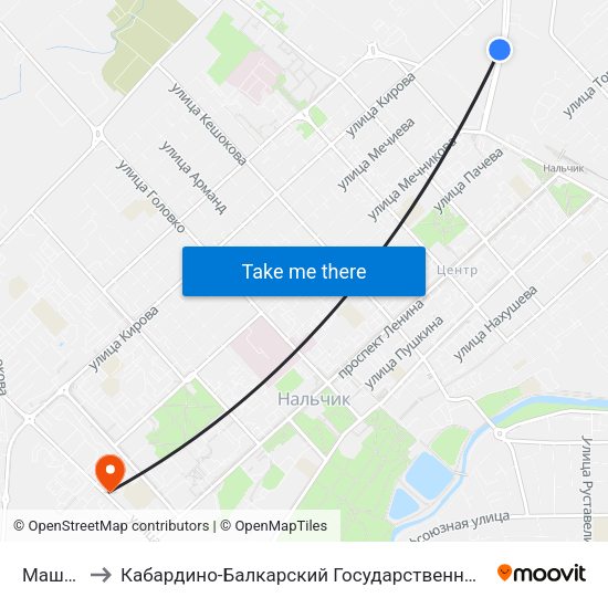 Машзавод to Кабардино-Балкарский Государственный Аграрный Университет map