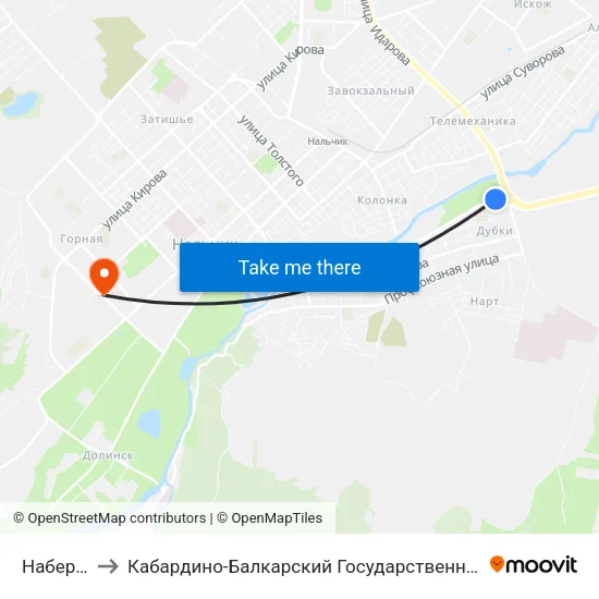 Набережная to Кабардино-Балкарский Государственный Аграрный Университет map