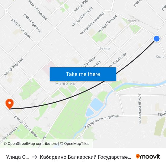 Улица Суворова to Кабардино-Балкарский Государственный Аграрный Университет map