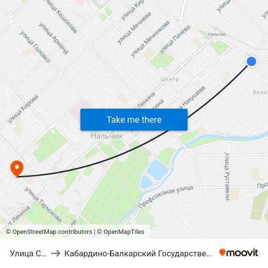 Улица Суворова to Кабардино-Балкарский Государственный Аграрный Университет map