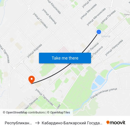 Республиканская Библиотека to Кабардино-Балкарский Государственный Аграрный Университет map