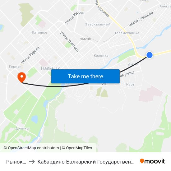 Рынок Дубки to Кабардино-Балкарский Государственный Аграрный Университет map