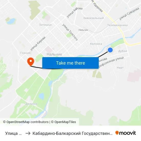 Улица Будаева to Кабардино-Балкарский Государственный Аграрный Университет map