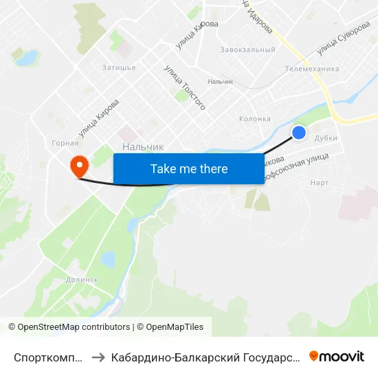 Спорткомплекс Нальчик to Кабардино-Балкарский Государственный Аграрный Университет map