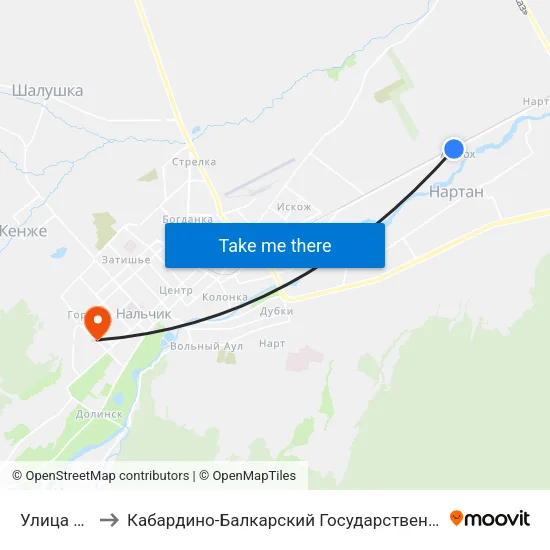 Улица Сатаней to Кабардино-Балкарский Государственный Аграрный Университет map