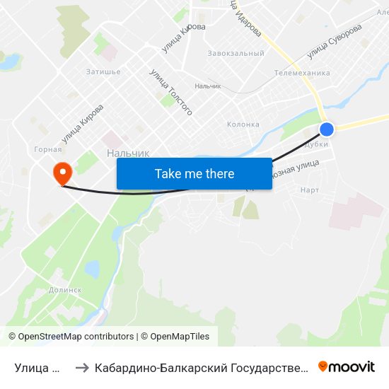 Улица Шогенова to Кабардино-Балкарский Государственный Аграрный Университет map