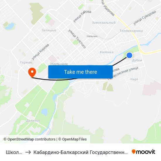 Школа №27 to Кабардино-Балкарский Государственный Аграрный Университет map