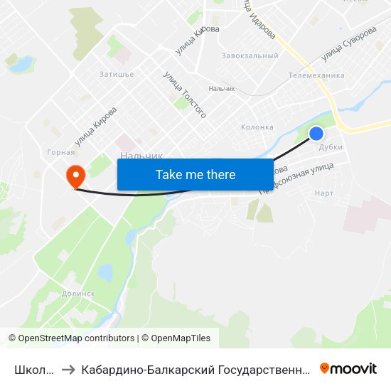 Школа №27 to Кабардино-Балкарский Государственный Аграрный Университет map