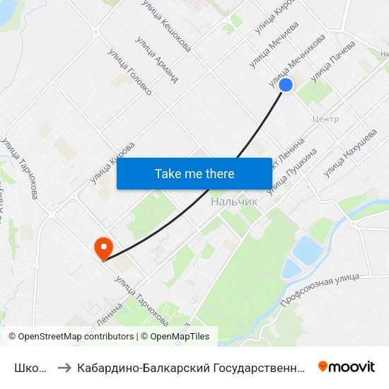 Школа №5 to Кабардино-Балкарский Государственный Аграрный Университет map