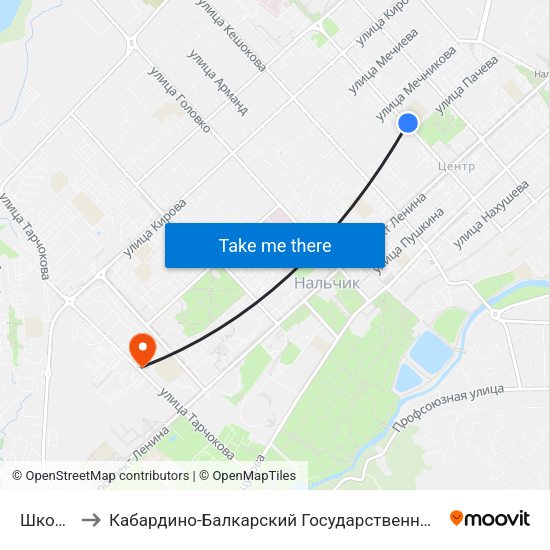 Школа №5 to Кабардино-Балкарский Государственный Аграрный Университет map