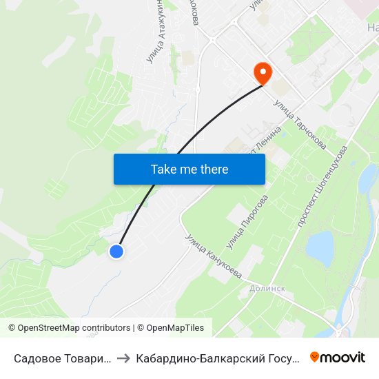 Садовое Товарищество Институтское to Кабардино-Балкарский Государственный Аграрный Университет map