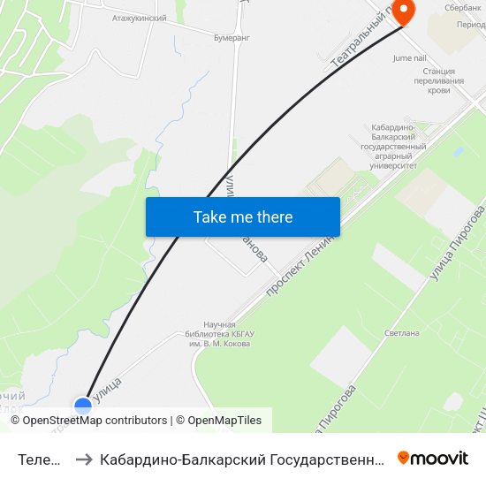 Телевышка to Кабардино-Балкарский Государственный Аграрный Университет map