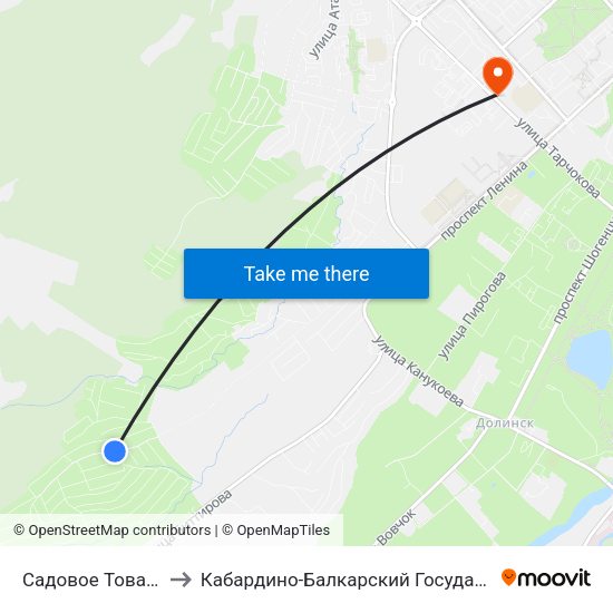 Садовое Товарищество Радуга to Кабардино-Балкарский Государственный Аграрный Университет map