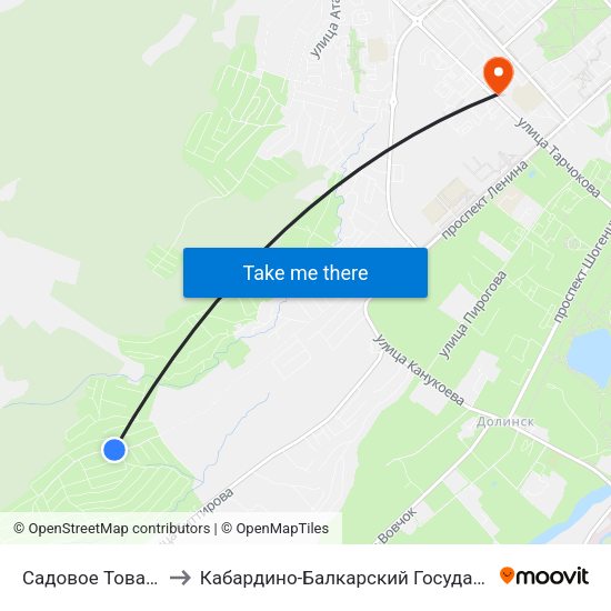 Садовое Товарищество Радуга to Кабардино-Балкарский Государственный Аграрный Университет map