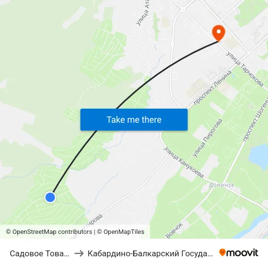 Садовое Товарищество Радуга to Кабардино-Балкарский Государственный Аграрный Университет map