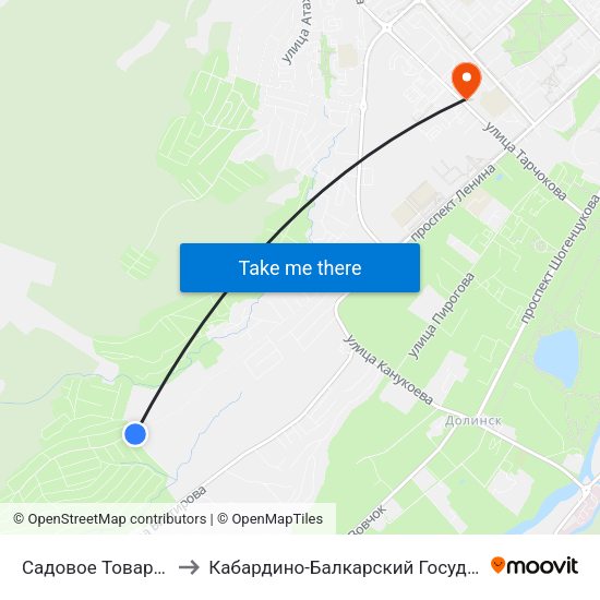 Садовое Товарищество Мичуринец to Кабардино-Балкарский Государственный Аграрный Университет map