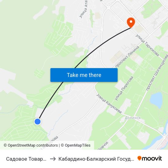 Садовое Товарищество Мичуринец to Кабардино-Балкарский Государственный Аграрный Университет map