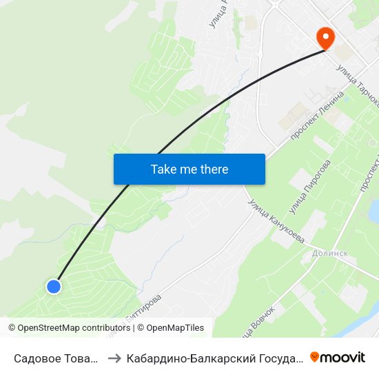 Садовое Товарищество Эльбрус to Кабардино-Балкарский Государственный Аграрный Университет map