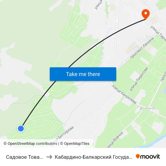 Садовое Товарищество Родник to Кабардино-Балкарский Государственный Аграрный Университет map