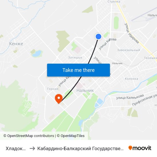 Хладокомбинат to Кабардино-Балкарский Государственный Аграрный Университет map