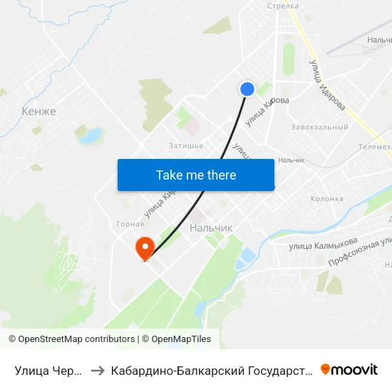 Улица Чернышевского to Кабардино-Балкарский Государственный Аграрный Университет map