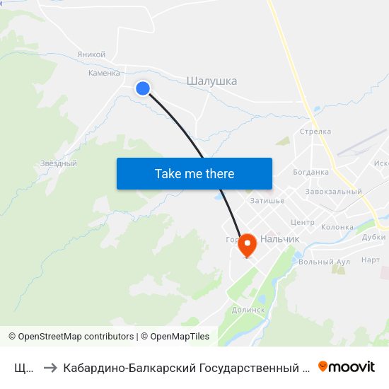 Щтауч to Кабардино-Балкарский Государственный Аграрный Университет map