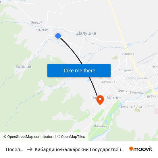 Посёлок Мир to Кабардино-Балкарский Государственный Аграрный Университет map