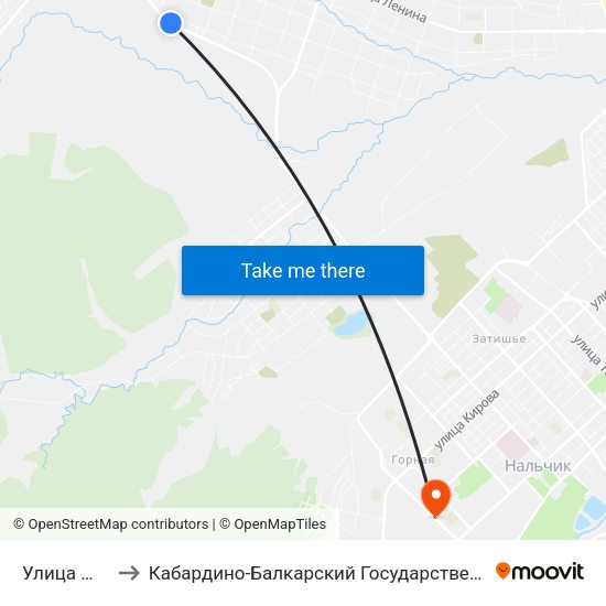 Улица Шокарова to Кабардино-Балкарский Государственный Аграрный Университет map
