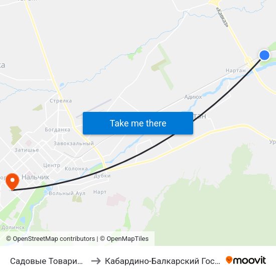 Садовые Товарищества Дружба И Алмалы to Кабардино-Балкарский Государственный Аграрный Университет map
