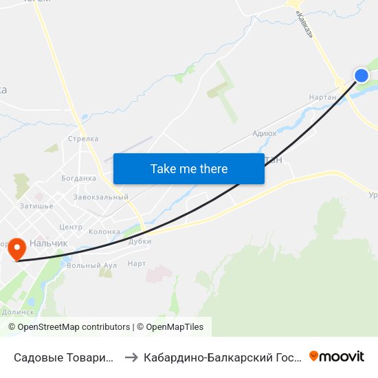 Садовые Товарищества Дружба И Алмалы to Кабардино-Балкарский Государственный Аграрный Университет map
