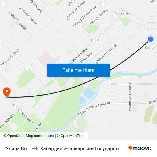 Улица Вологирова to Кабардино-Балкарский Государственный Аграрный Университет map