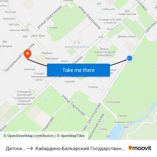 Детские Сады to Кабардино-Балкарский Государственный Аграрный Университет map