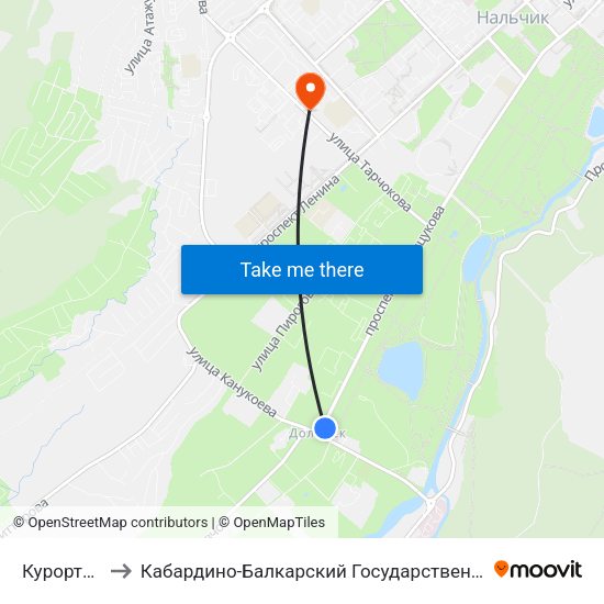 Курортный Зал to Кабардино-Балкарский Государственный Аграрный Университет map
