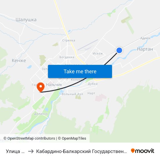 Улица Мусова to Кабардино-Балкарский Государственный Аграрный Университет map