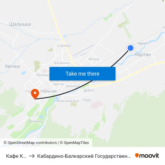 Кафе Корабль to Кабардино-Балкарский Государственный Аграрный Университет map