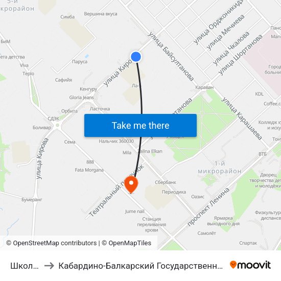 Школа №19 to Кабардино-Балкарский Государственный Аграрный Университет map
