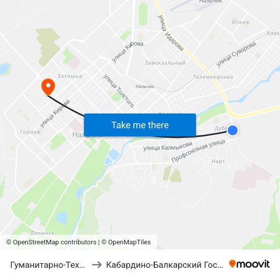 Гуманитарно-Технический Колледж to Кабардино-Балкарский Государственный Университет map