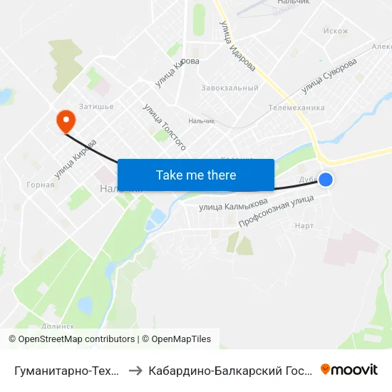 Гуманитарно-Технический Колледж to Кабардино-Балкарский Государственный Университет map