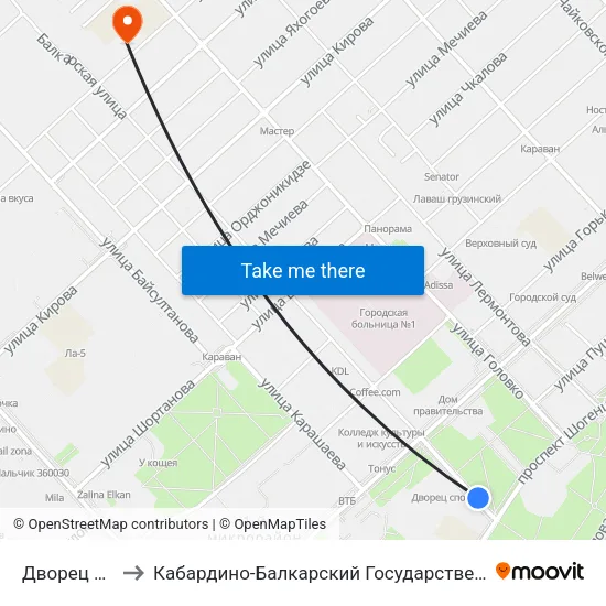 Дворец Спорта to Кабардино-Балкарский Государственный Университет map
