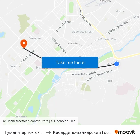 Гуманитарно-Технический Колледж to Кабардино-Балкарский Государственный Университет map