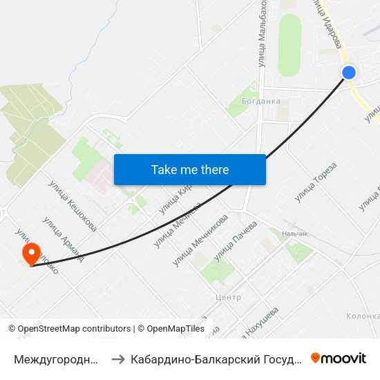 Междугородный Автовокзал to Кабардино-Балкарский Государственный Университет map