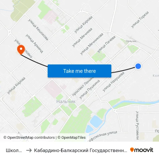 Школа №6 to Кабардино-Балкарский Государственный Университет map