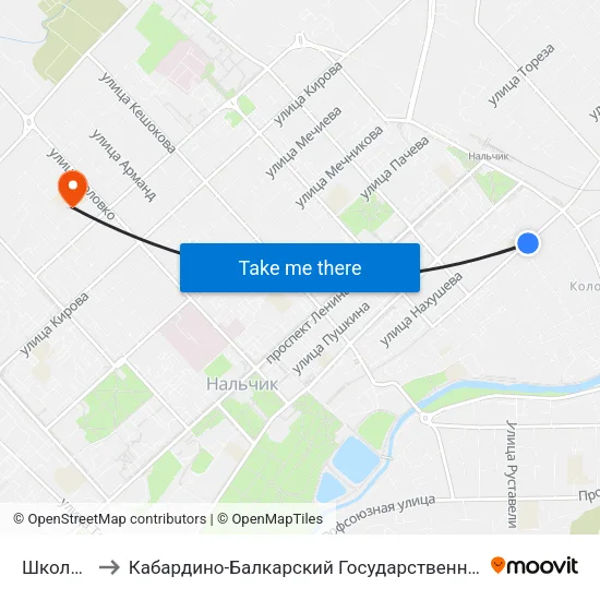 Школа №6 to Кабардино-Балкарский Государственный Университет map
