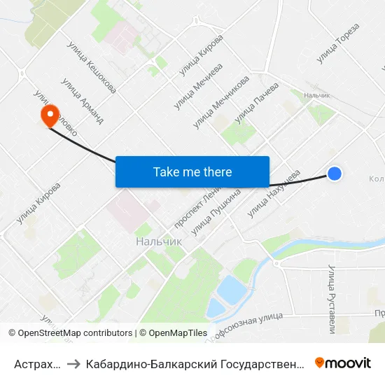Астраханка to Кабардино-Балкарский Государственный Университет map