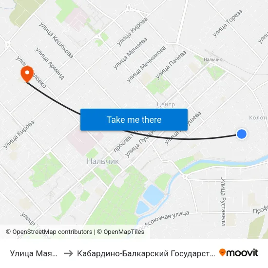 Улица Маяковского to Кабардино-Балкарский Государственный Университет map