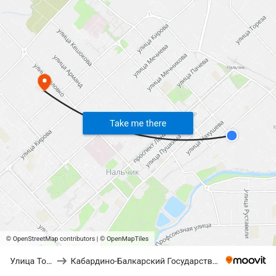 Улица Толстого to Кабардино-Балкарский Государственный Университет map
