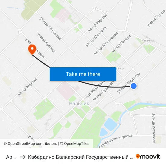 Арбат to Кабардино-Балкарский Государственный Университет map